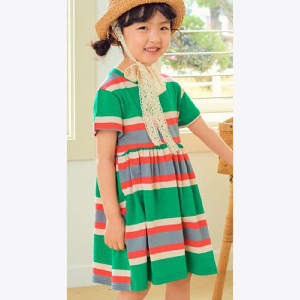 韓國 Hanab - 撞色線條相間洋裝