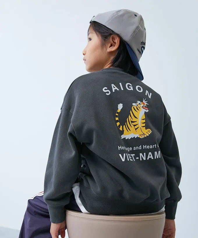 日本 devirock - 熱銷定番 印花縮口長袖上衣-漢堡-磚橘