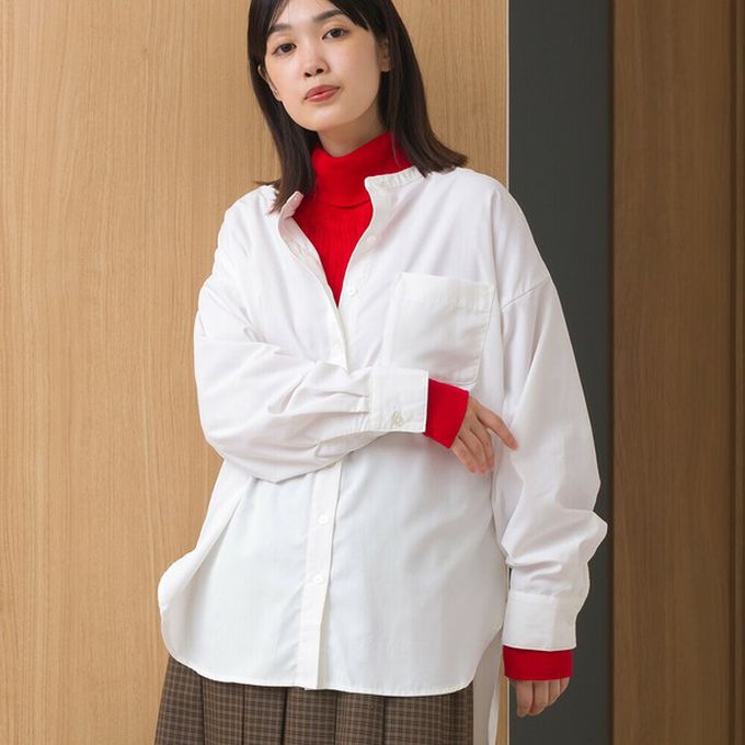 日本 OMNES - 柔滑科技棉 小立領長袖襯衫-淺杏