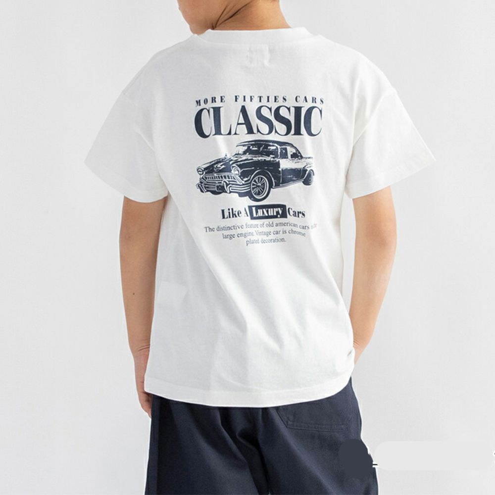 100%天竺棉定番印花短袖上衣-經典老爺車-白