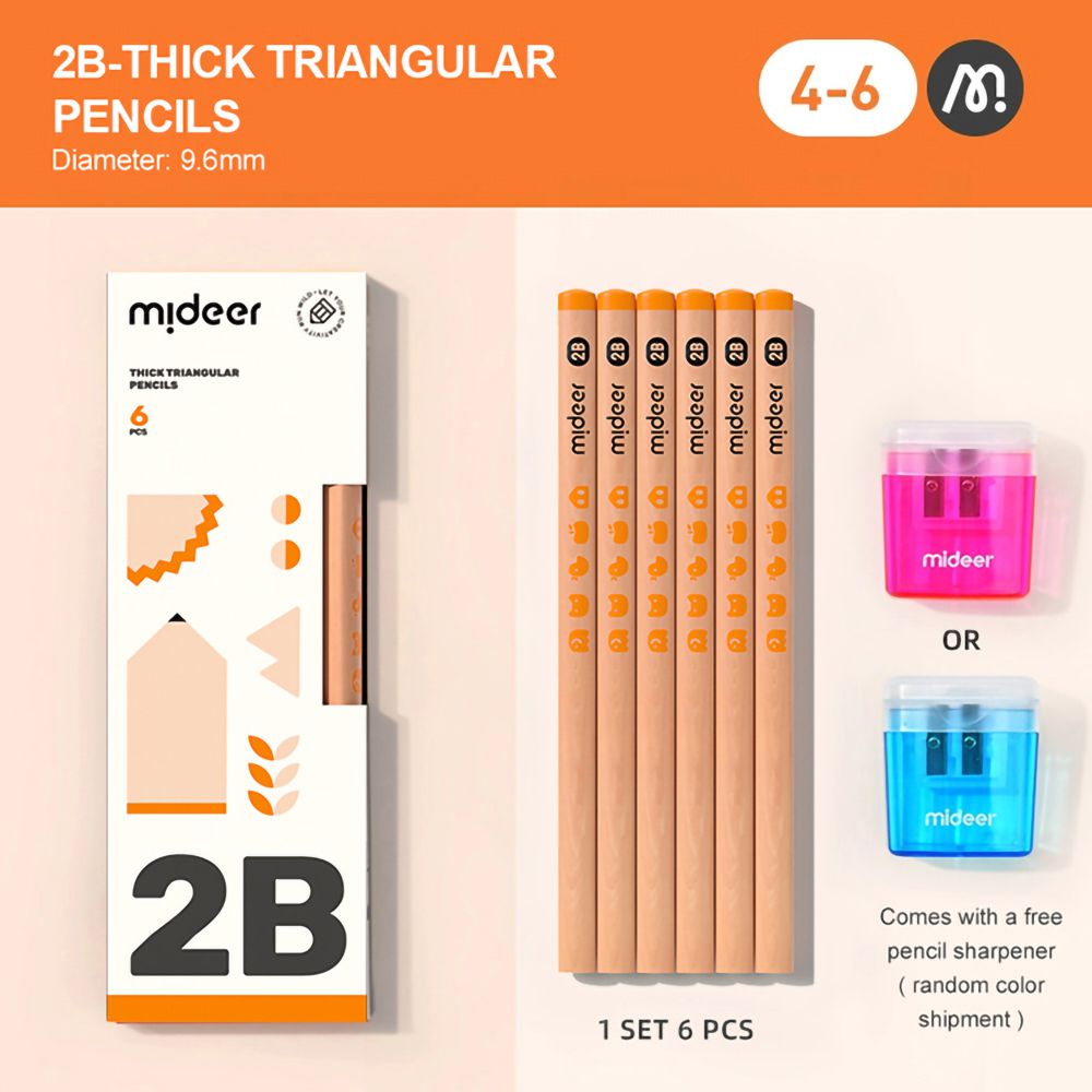 兒童專用三角鉛筆-2B (贈專用雙孔筆削1個(顏色隨機))