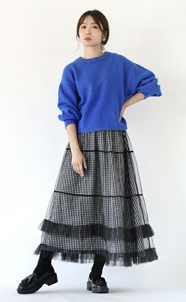 日本 zootie - 薄紗拼接格紋修身長裙-黑