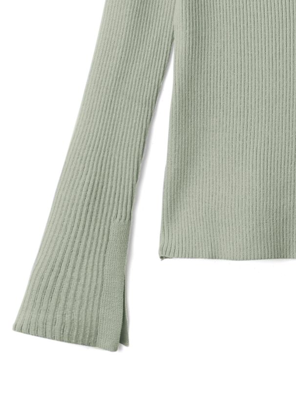 日本 GRL - 袖口剪裁船領羅紋長袖上衣-春芽綠