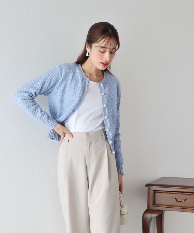 日本 BLUE EAST - 人魚編珍珠扣針織外套-深海藍