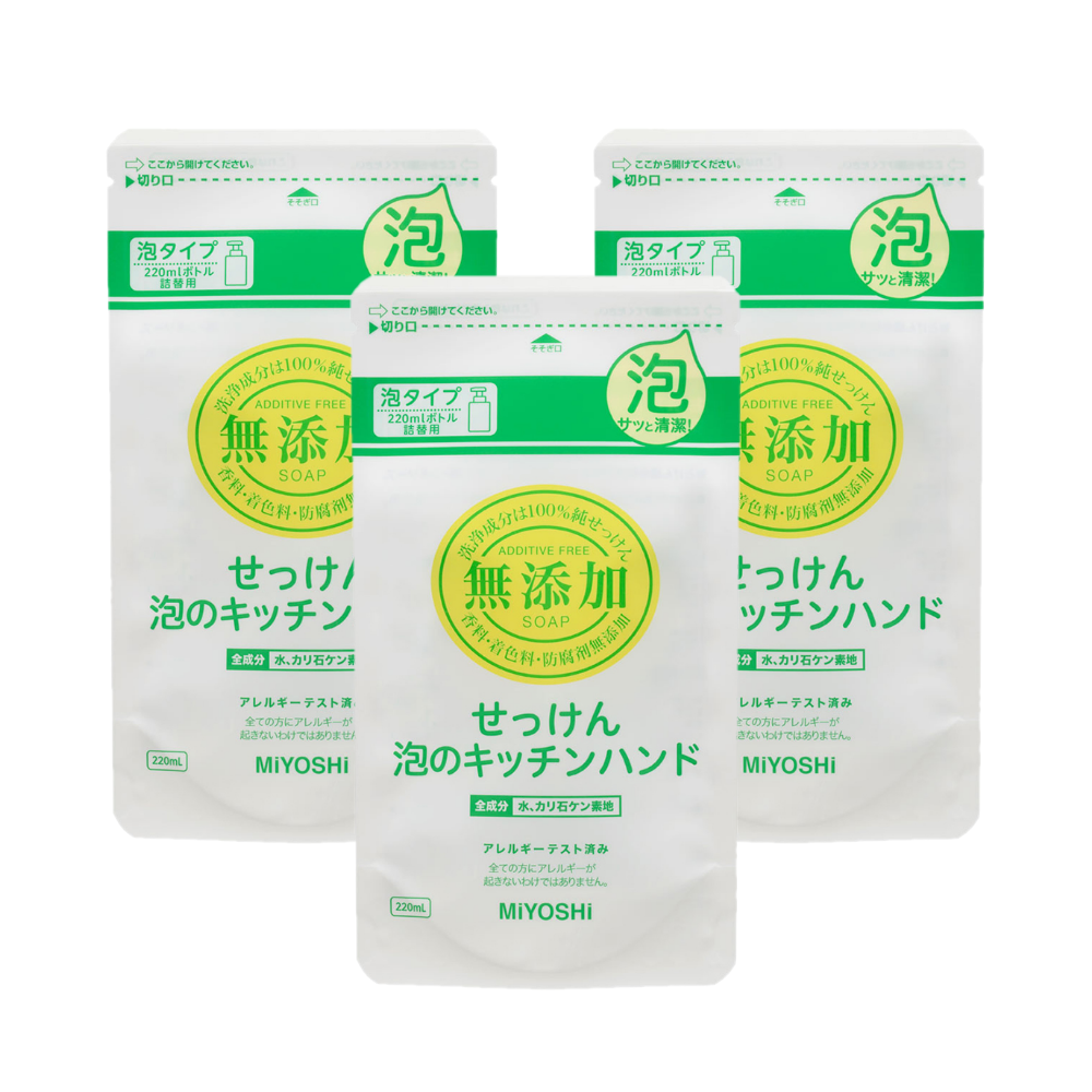 日本 MIYOSHI 無添加 - 【3入組】無添加泡沫家事後洗手乳補充包