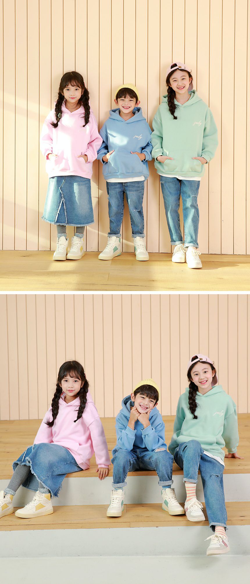 韓國 J KIDS - (裏起毛)單色實穿連帽大學T-薄荷綠