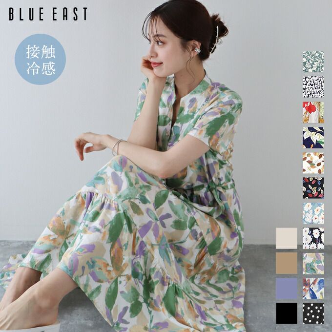 日本 BLUE EAST - 氣質小V領排釦短袖洋裝-素色-綠 (M(Free))
