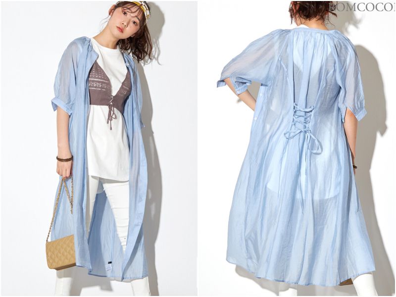 日本女裝代購 - 2way 碎花V領洋裝/罩衫外套-綠 (M(Free size))