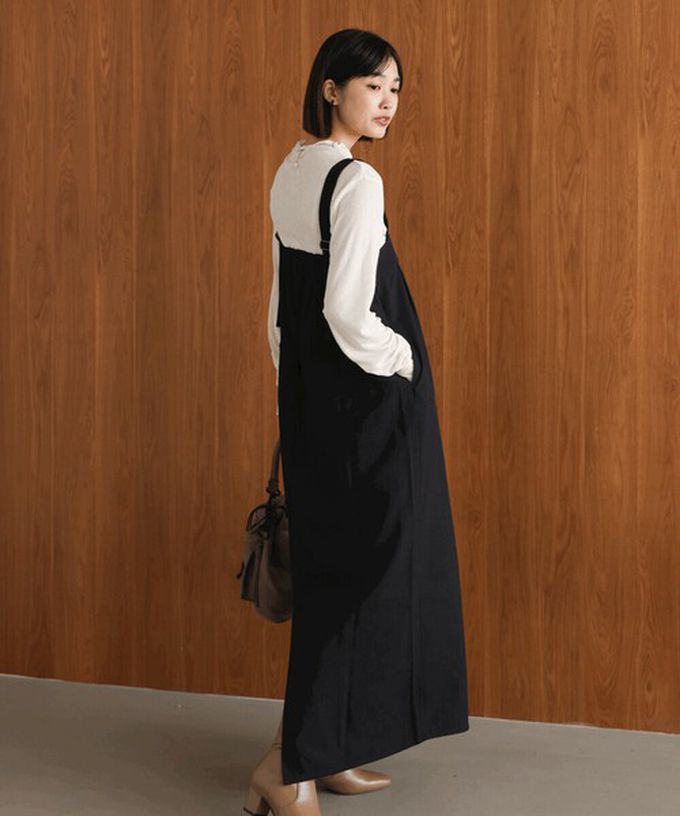日本 Bab - 斜紋布優雅摺線工裝風吊帶裙-深灰