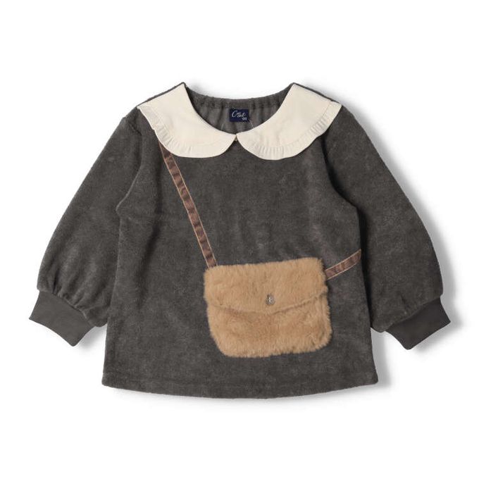 akachan honpo - 仿羔皮呢休閒上衣-灰色