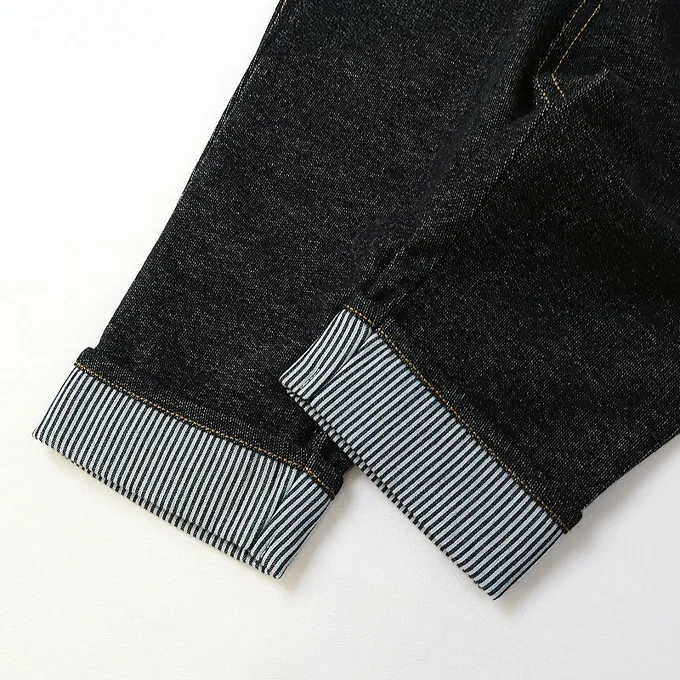 日本 ZOOLAND - 可愛熊口袋條紋反摺七分褲-貓熊-海軍藍