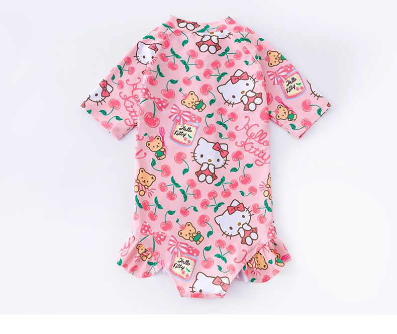Hellokitty短袖連身泳裝-kitty與小熊-粉色