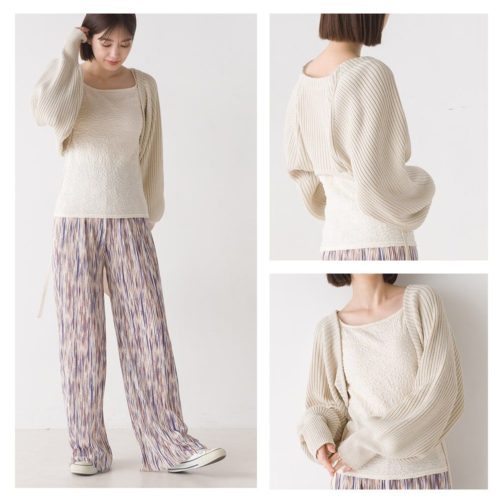 日本 OMNES - 羅紋後綁帶短版針織外套-經典黑