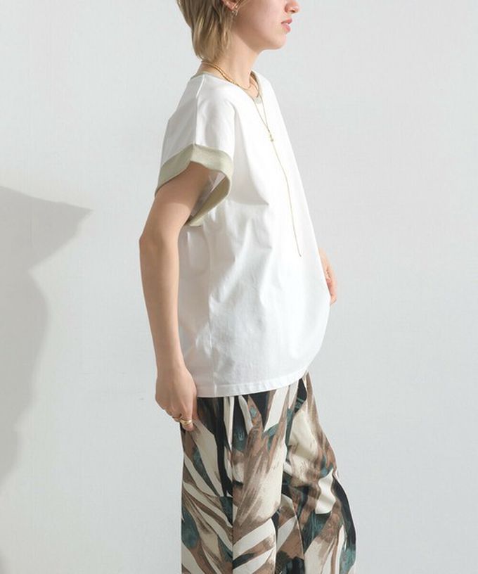 日本 le colis - 光澤滾邊舒適休閒法式袖上衣-白