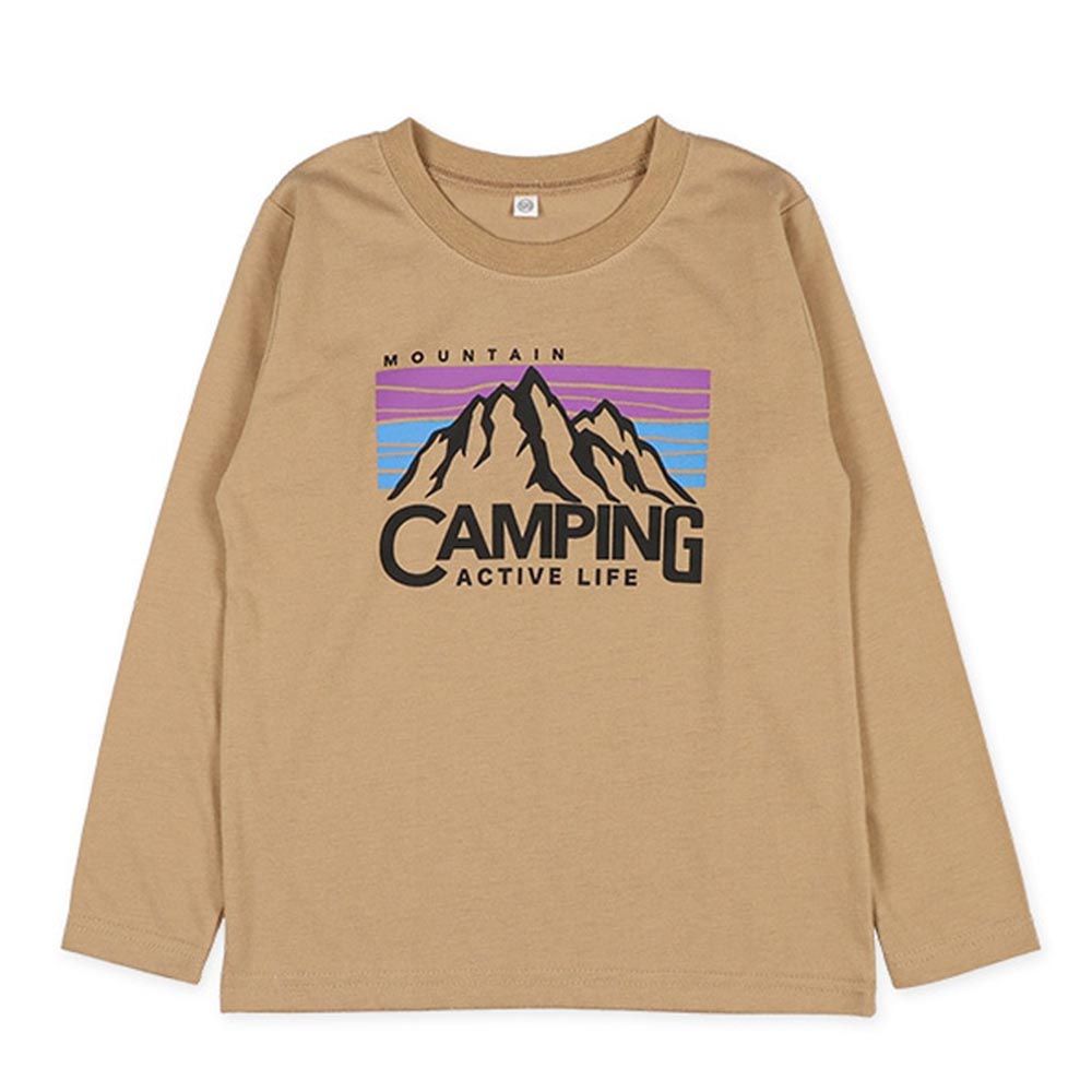 圓領印花薄長袖上衣-Camping-卡其