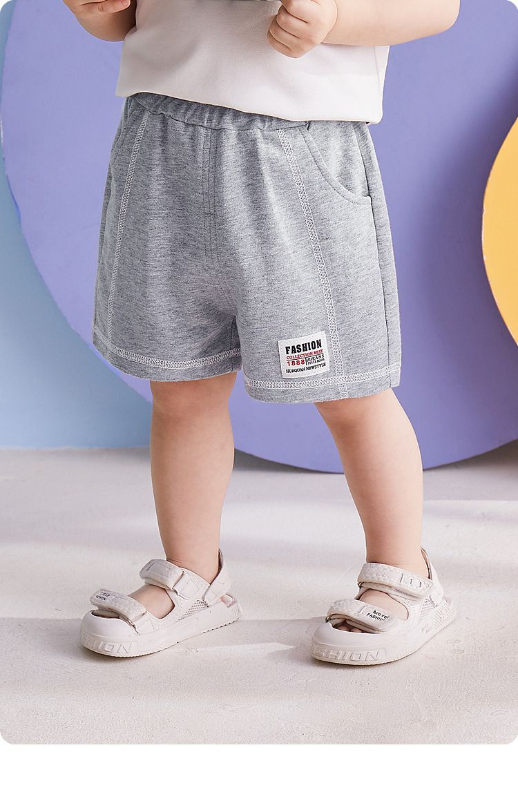 純棉腰鬆緊短褲-裝飾小標籤-卡其色