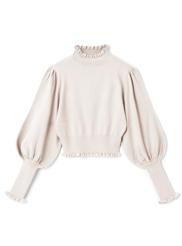 日本 GRL - 歐風立領澎澎袖針織上衣-象牙杏