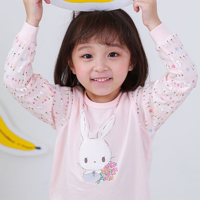 正韓 Cogibu - 極舒適無螢光劑 100% 有機棉幼兒/兒童睡衣/家居服套裝組-小花園