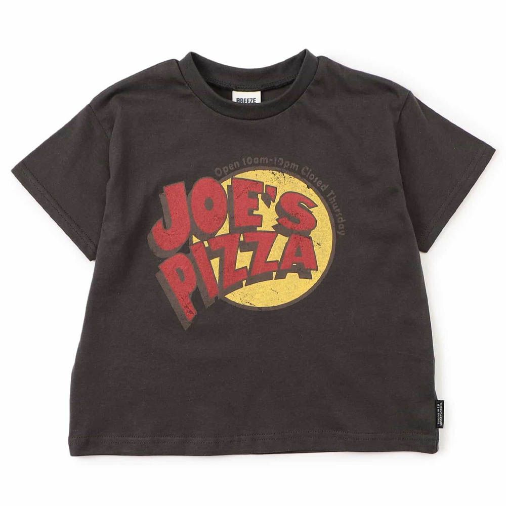 美式復古海報印花T恤-JOE'S PIZZA-灰黑