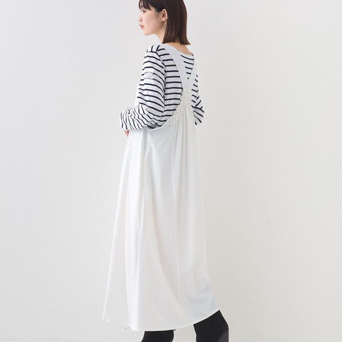 日本 OMNES - 輕量機能工裝風尼龍吊帶洋裝-白