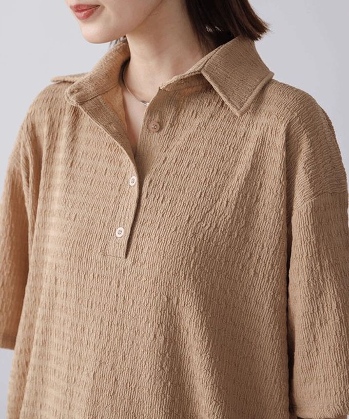 日本 Bab - 精緻紋理都會感五分袖上衣-粉紅