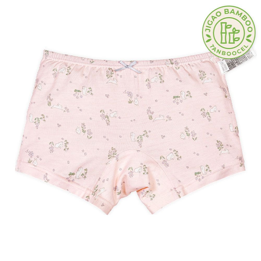竹纖維抗菌除臭透氣四角褲(女寶)-花園兔兔插畫-粉