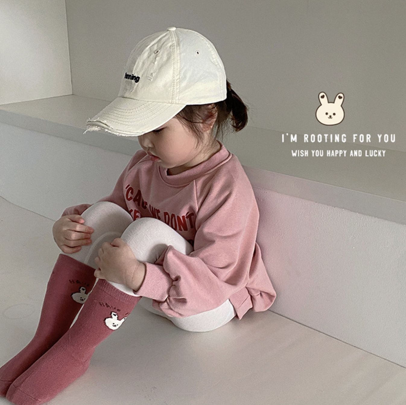 love, charlotte - 珊瑚粉兔寶寶中筒棉襪-4 雙一組