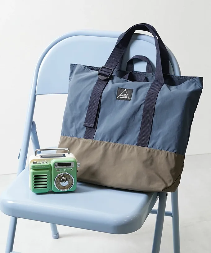 日本 devirock - 撞色輕量大方肩背上學提袋(背帶可調)-水藍x粉紅 (FREE)