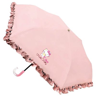 日本 J'S PLANNING - 花邊皺摺晴雨兼用兒童直傘-卡通人物Hello Kitty-粉紅 (50cm)