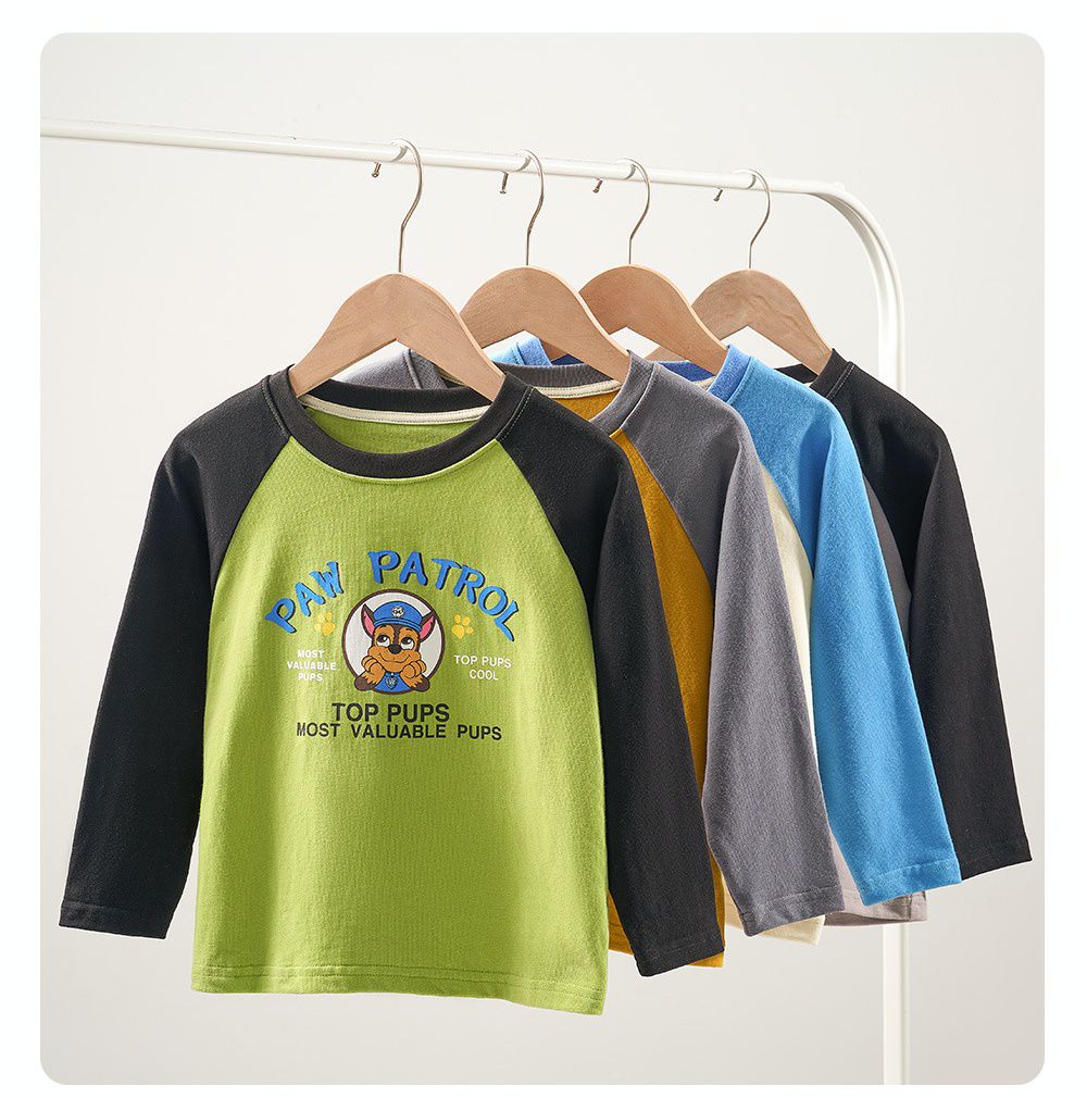 卡通汪汪隊純棉圓領長袖上衣-卡通人物小礫-黃+灰