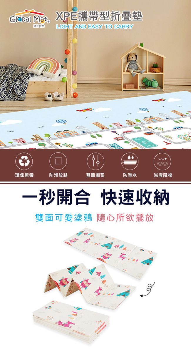 Global mat - 國民地墊-聖誕城市 (厚度1cm)-(雙面花色，共一片地墊)