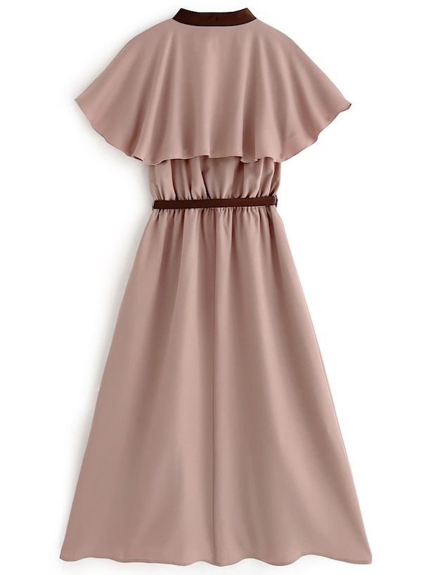 日本 GRL - 法式優雅撞色收腰雪紡洋裝-深藍x白 (F)