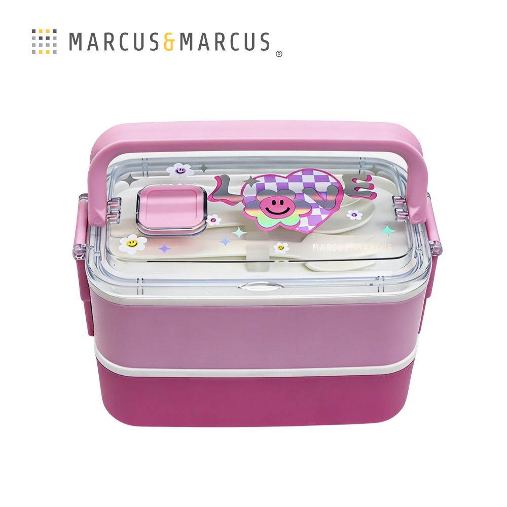 多功能雙層不鏽鋼分隔餐盒組-花漾-粉