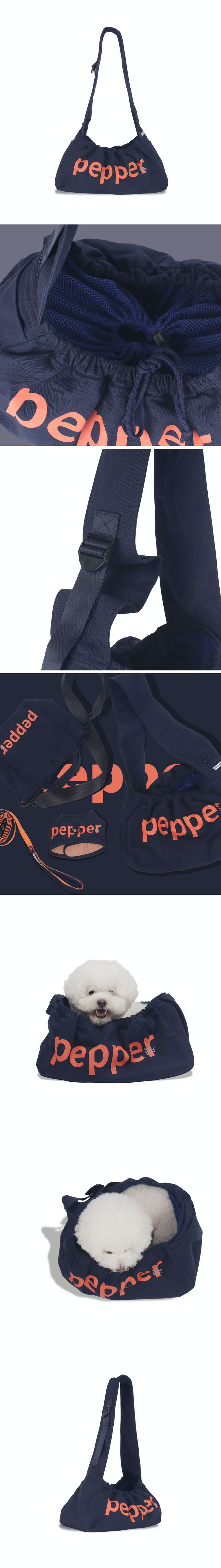 韓國 MONCHOUCHOU - 寵物外出斜背縮口包-pepper-深藍