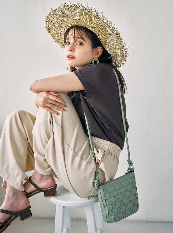 日本 GRL - 棉麻混舒適百搭綁帶寬褲-摩卡棕 (F)