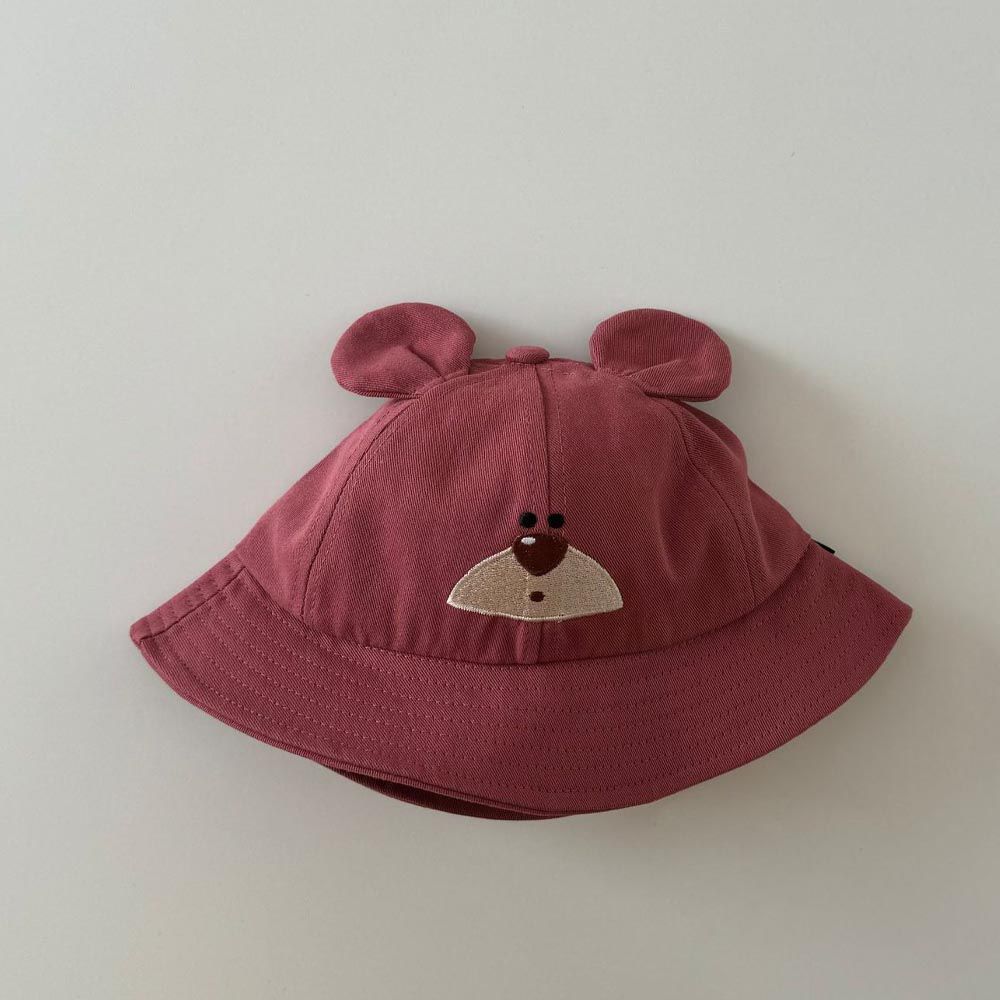 兒童可愛速乾防曬遮陽漁夫帽-小熊-皮紅色 (48-52CM)