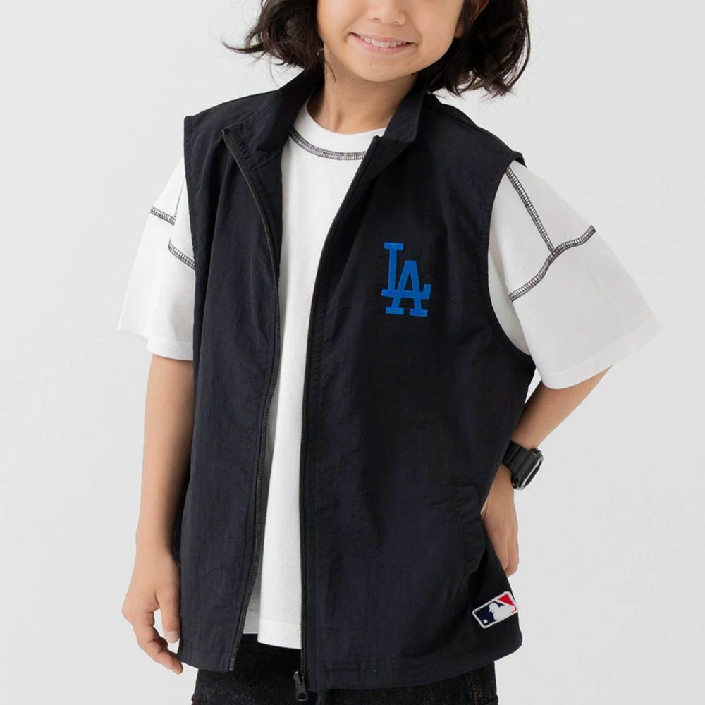 MLB聯名 刺繡輕量尼龍背心-洛杉磯道奇-黑