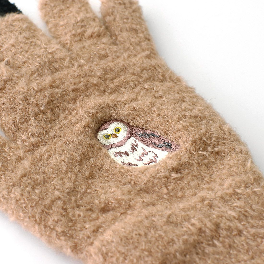 日本 TOMO - 大人可觸控短絨保暖手套-企鵝-米白