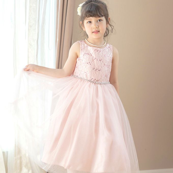 日本 Catherine Cottage - 腰鑽飾前蕾絲後緞面洋裝/小禮服-米白