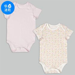 akachan honpo - 短袖速乾包屁衣2件組套頭式-小花-紫色