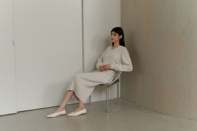 韓國女裝連線 - 彈性混羊毛坑條中長裙-灰 (FREE)