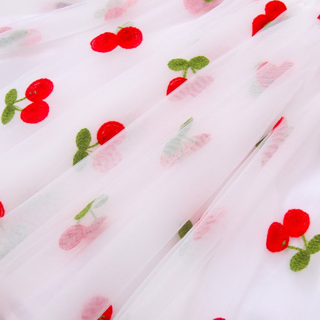 甜美吊帶連身紗裙洋裝-紅色鳳梨-粉色