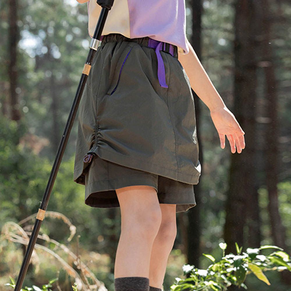 透氣吸濕速乾側抓皺工裝裙褲-深綠