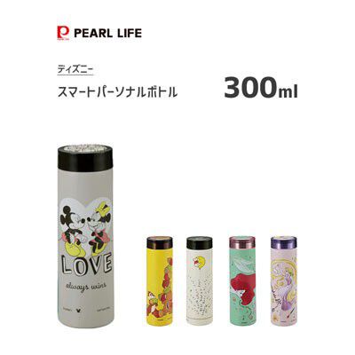 日本 Pearl 金屬 - 迪士尼 輕量不鏽鋼保冷保溫瓶-米奇米妮愛心-米灰-300ml