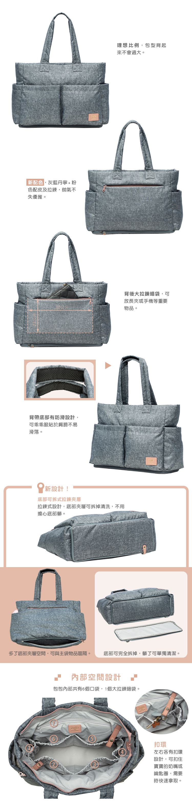 Zoila - 蓋亞托特包新版-灰藍丹寧-輕量美型媽媽包