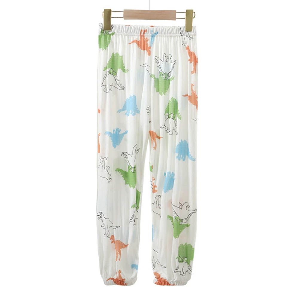 透氣舒適居家縮口褲-白恐龍