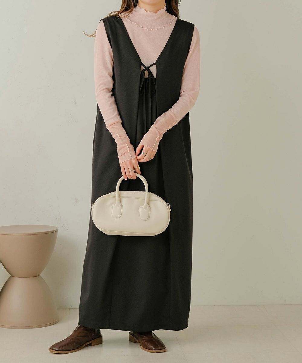 日本 Bab - [日雜推薦] 氣質綁帶V領背心裙-石英灰