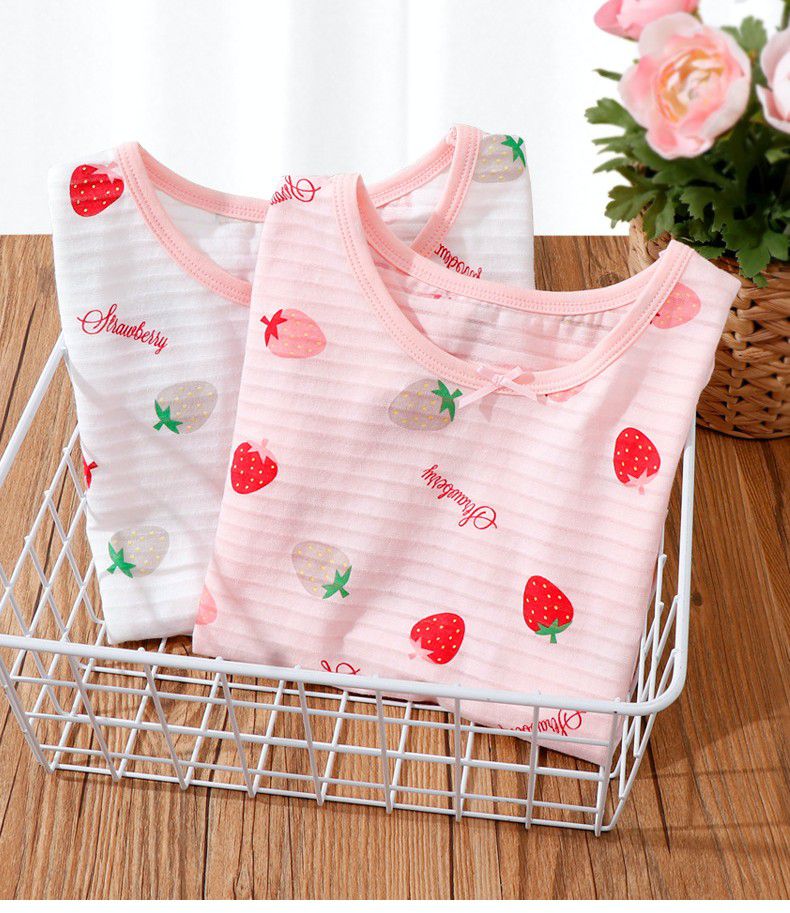 MAMDADKIDS - 竹節棉荷葉袖睡衣/睡裙-大粒草莓-粉色