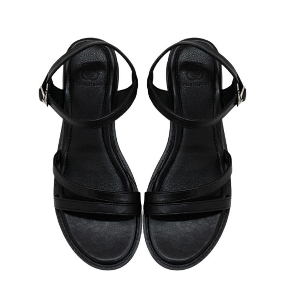 韓國 PINKELEPHANT - 雙細帶彈性輕量厚底涼鞋(5cm)-黑