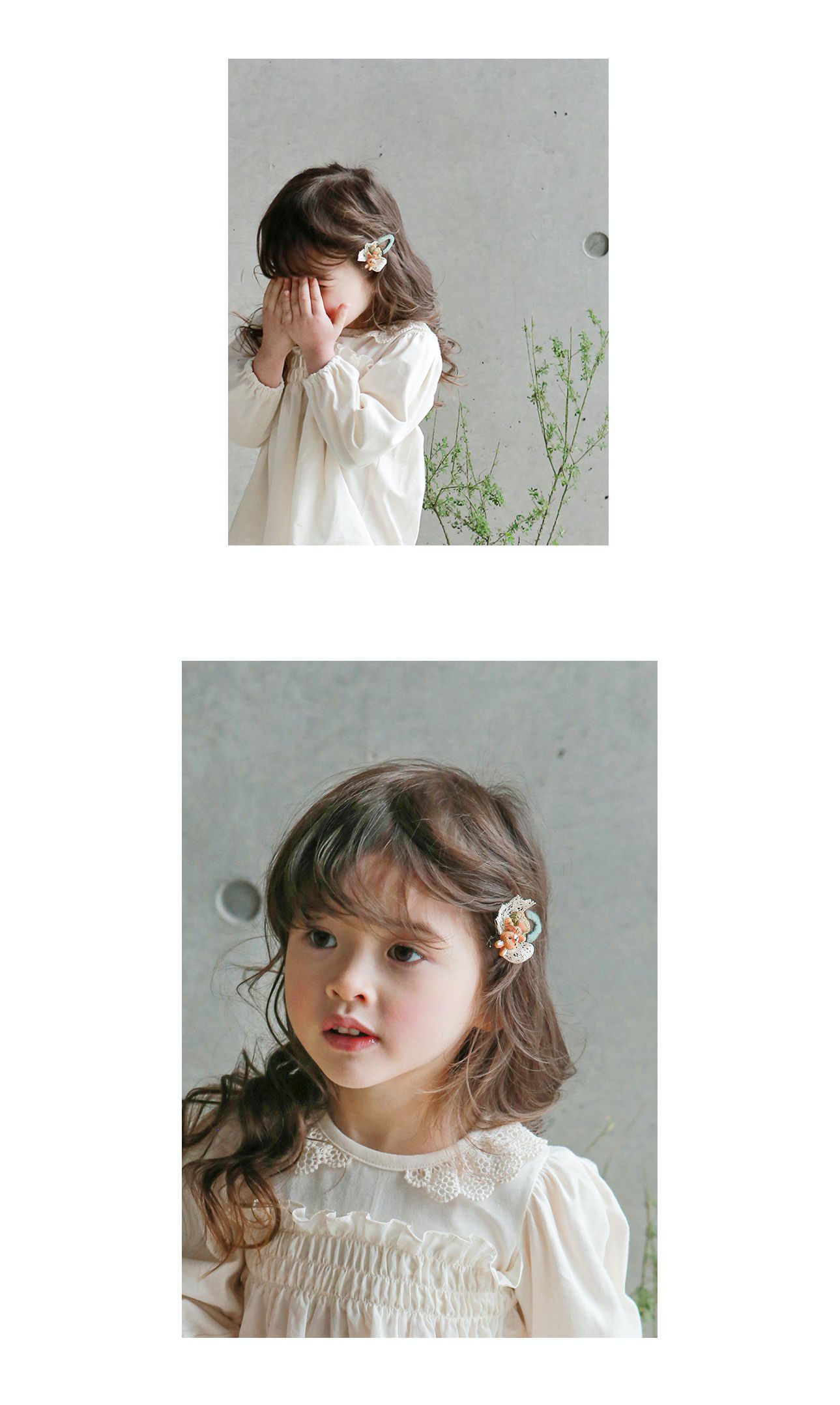 韓國 Puellaflo - 小動物蕾絲蝴蝶結BB夾-米白X紫